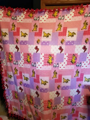 60.5" x 55" no sew Blizzard fleece Bunnies, Foxes and Elephants OH-MY.   - Image 1 of 3