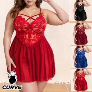 Plus Size Womens Sexy Nightdress Babydoll Lingerie Sleepwear Robe Nightwear - Picture 1 of 19