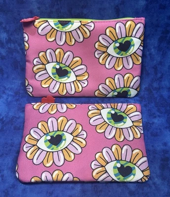 2 pc Ipsy Glam Bag ~ June 2025 ~ Makeup / Cosmetic ~ Pink Flower w Heart Eyes - Image 1 of 3