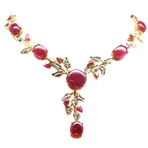 925 Sterling Silver Red Ruby Two Tone Thailand Handmade Necklace 20.5" - Picture 1 of 5