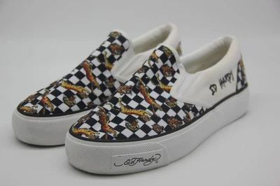 Mocassim quadriculado feminino Ed Hardy slip on poppy tigre lona tamanho 8.5 - Imagem 1 de 4