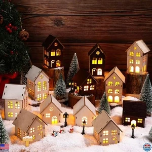 Juego de pueblo de Navidad hágalo usted mismo de 29 piezas - 12 casas de madera y mini estatuillas de árbol - Imagen 1 de 7