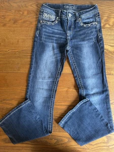 Pantalones de mezclilla Grace para niñas (talla 16) bolsillos adornados lavado medio pierna acampanada 37/11 - Imagen 1 de 6