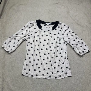 Boden Top Mujer 10R Blanco Negro Lunares Manga 1/2 Pullover Viscosa Seda Camiseta - Imagen 1 de 13