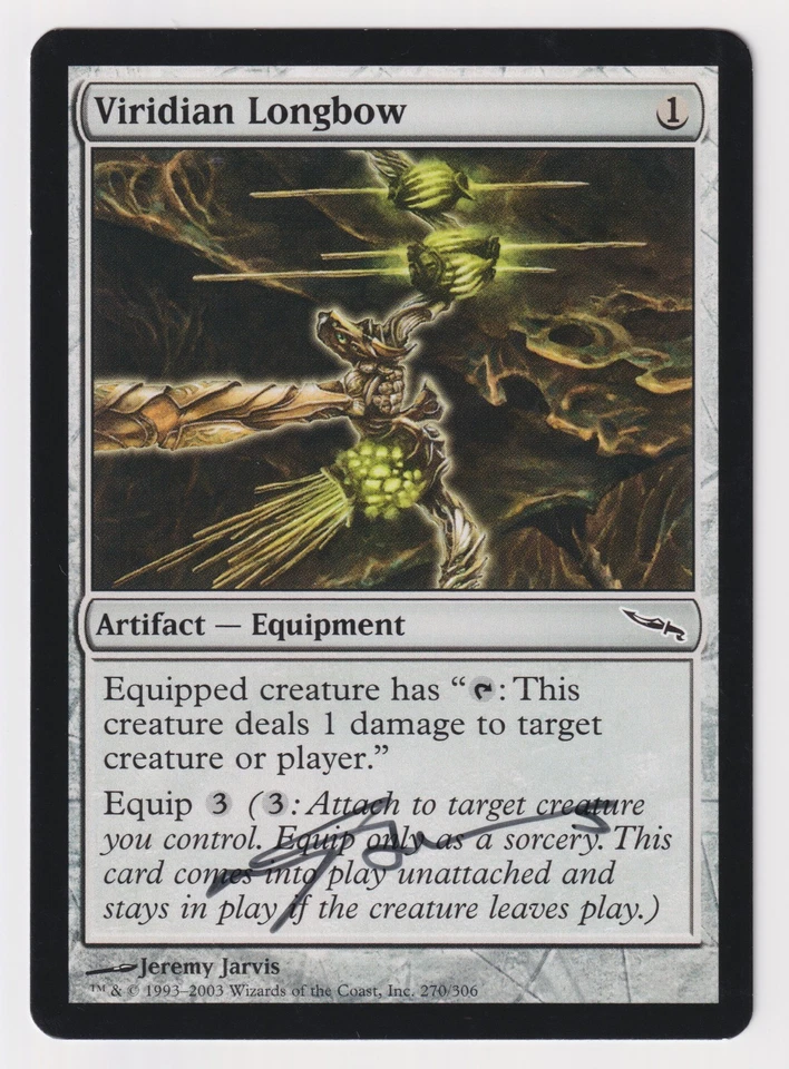 Signed Viridian Longbow HP Mirrodin Artist Jeremy Jarvis 2003 MTG Magic Artifact - Image 1 of 2