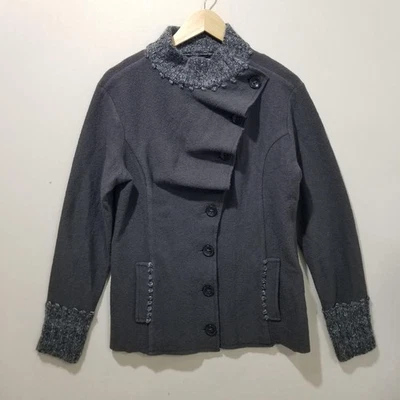 Chaqueta Granate Hill Mujer Grande Gris Lana Hervida Asimétrica Tejido Cuello Puños Foto 1 de 4