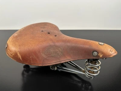 Assento largo de bicicleta Lepper vintage couro genuíno feito na Holanda - Imagem 1 de 4