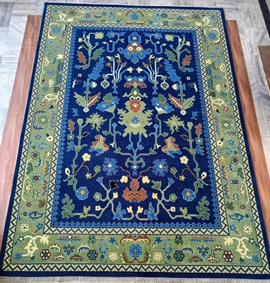 Blue Luxury Oushak Rugs 7x9 8x10 9x12 10x14 12x15 ft Turkish Livingroom Area Rug - Image 1 of 4