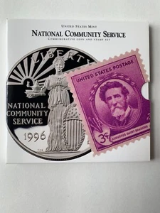 1996 National Community Service Proof Silver Dollar and Stamp Set - Picture 1 of 4