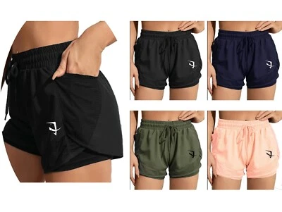 Women Running Shorts Sports Jogging 2-in-1 Shorts Pocket athlete  gym casual - image 1 of 4