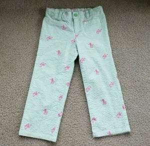 Girls Vintage Lilly Pulitzer Green Striped Seersucker Monkey Pants Size 7 - Picture 1 of 8