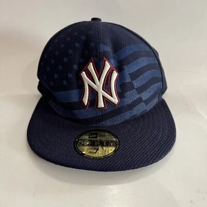 New York Yankees Hat New Era 59 Fifty Flag Embroidered Blue Size 7 New - Picture 1 of 7