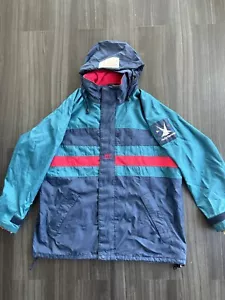 VTG HELLY HANSEN Sailing Jacket Men XL Blue Yacht Club Hooded Zip Windbreaker - Picture 1 of 13