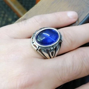 Anillo otomano de plata 925 con piedras preciosas de zafiro azul para hombre anillos de sello hechos a mano MR#114 - Imagen 1 de 4