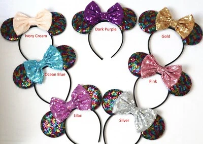 Rainbow Minnie Ears, Rainbow Mickey Mouse Ears, Rainbow Disney Ears HANDMADE - Image 1 of 4