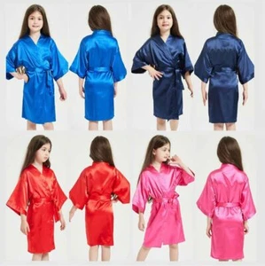 Silk Satin Flower Girls Dress Children Kimono Robe Kid Nightwear Gown Wedding - Picture 1 of 18