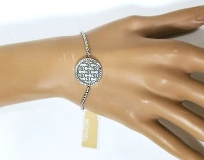 MICHAEL KORS SILVER,CRYSTALS MONOGRAM CHARM,STRETCHABLE CHAIN BRACELET MKJ5362 - Image 1 of 4
