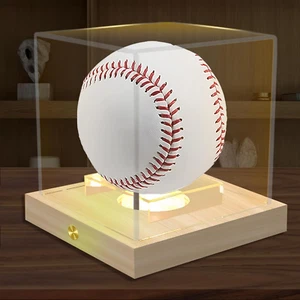 Vetrina Baseball con Luce Led, Illumina Porta Baseball Trasparente con Legno - Foto 1 di 12