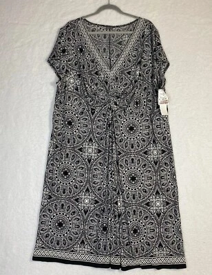 Muse Women’s Plus Size Dress, Black/Ivory w/ Cinched Waist, 24W NWT - Image 1 of 4