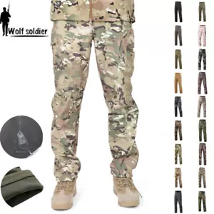 ESDY Men SoftShell Tactical Pants Combat Cargo Fleece Waterproof Casual Trousers - Picture 1 of 30