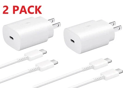 Paquete de 2 cargadores de pared rápidos de 25 W + cable de datos tipo C para Samsung Galaxy N10 N20 S21 Foto 1 de 4