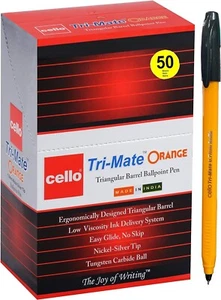 BIC CELLO Tri-Mate Orange Ballpoint Pens Medium Point Biro, (Black, Pack of 50) - Picture 1 of 9