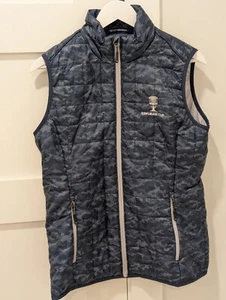 Cutter & Buck Womens Quilted Puffer Vest Jacket Large M Blue Print Sawgrass EUC - Picture 1 of 11