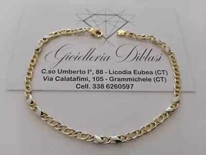 SOLID 18K YELLOW WHITE GOLD BRACELET 3/4mm ALTERNATE 3+2 LINK 8.3" ITALY MADE - Picture 1 of 9