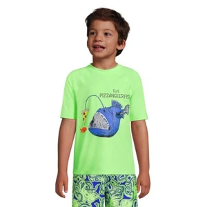 Lands' End Pizzanglerfish Swim Rash Guard Shirt Boys Size XL NEW Neon Green - Picture 1 of 8