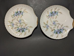 Set of 2 Crown Royal Japan Blue Flower Vintage Snack Plates with Gold edge Shell - Picture 1 of 8