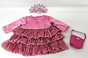 18" Puppe rosa Prinzessin Pailletten Rüschen Kleid mit Diadem & Handtasche passt American Girl! - Bild 1 von 7