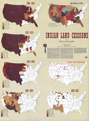 Indian Land Cessions Map. Native American History 11x15 Home School Print - Image 1 of 4