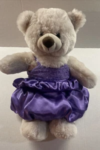 14" BABW Build A Bear White Cream Polar Bear Cub Big Brown Nose purple dress - Picture 1 of 8