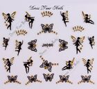  Nail Stickers Fairy + Butterfly - Black/ Gold Nail Art + Rhinestones - JH-060g