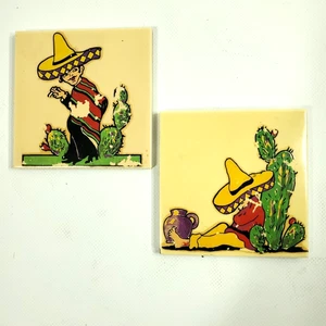 Set of 2 Gladding McBean Hermosa Vaquero Mexican Art Tile 4” Hollywood Pictorial - Picture 1 of 10