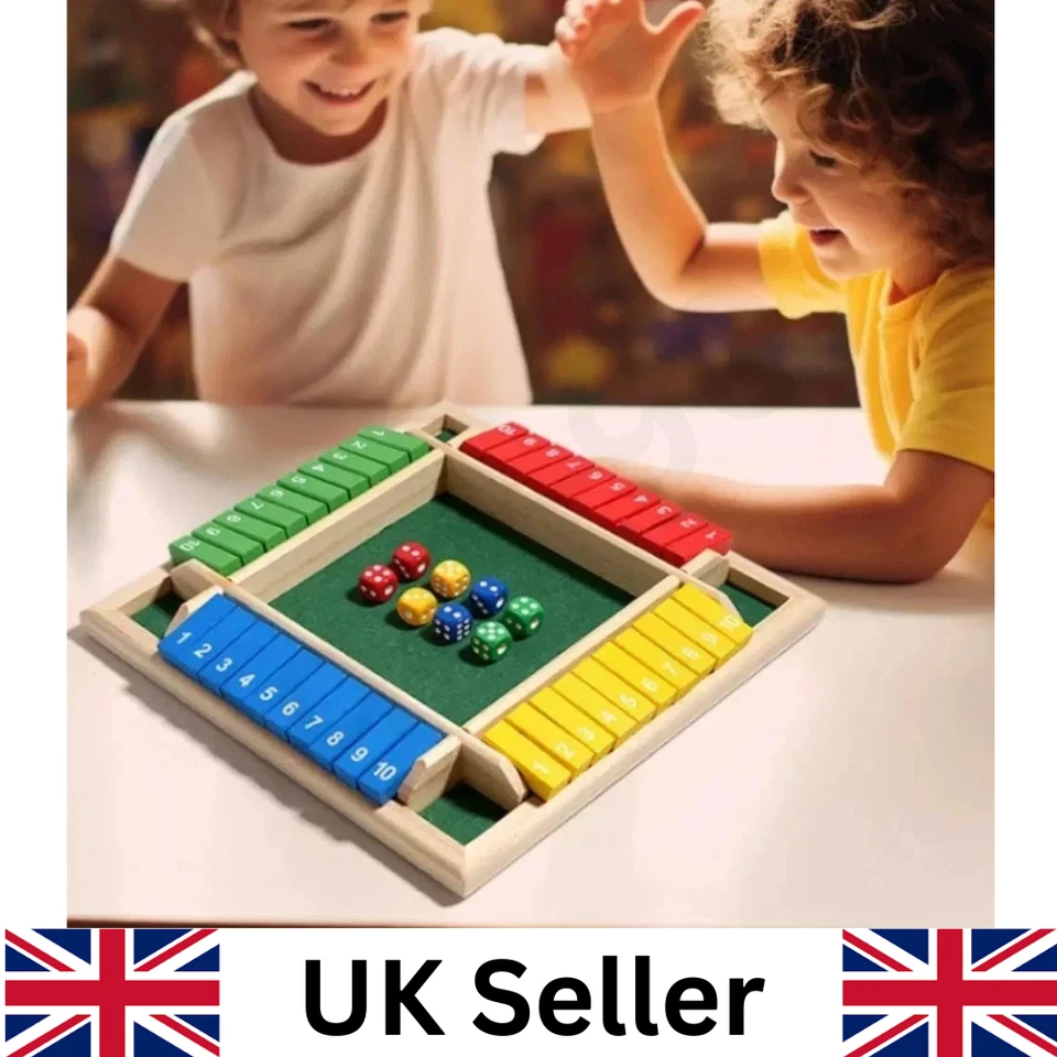 Wooden Dice Board Game Shut The Box for 4 Players Flaps & Dices Game Parent Chi - Image 1 of 4