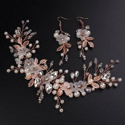 Juego de 3 diademas y pendientes de flores de novia, enredadera de boda para novia Foto 1 de 4