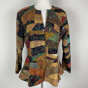 Vintage braun bunt Manart Leder Patchwork bestickt Jacke groß - Bild 1 von 11