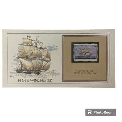 1931 HMS Winchester St Kitts Stamp Basil Smith Print Issued 1980 Ship Boat - Image 1 of 4