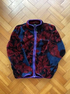 HUF Sativa Floral Full-Zip Sherpa Fleece Jacket Navy Red - Picture 1 of 5