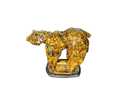 Escultura moderna de oso de cerámica esmaltada de mediados de siglo 10,5X8 amarillo musculoso firmada Foto 1 de 4