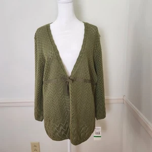 New Y2K Alfred Dunner Cardigan Sweater Size Large Green Fairy Grunge WhimsiGoth - Picture 1 of 13