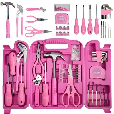 ANXTECH 136 Piece Portable Pink Hand Tool Kit Household Small Tool Set for Women Toolbox