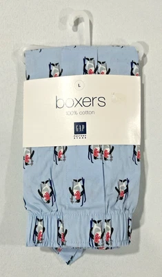 Мужские GAP заводской боксеры 100% хлопок светло-синий пингвин на лыжах печати размер L - Изображение 1 из 4