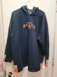 Vintage NFL Embroidered Chicago Bears Hoodie Navy Blue Orange Mens XL - Picture 1 of 5