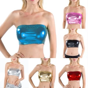Hot Sale Tops Nightclub Patent Leather Shiny Tank Tube Top Bottoming Shirt - Picture 1 of 24