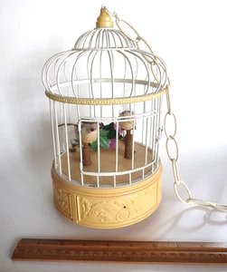Vintage bewegungsaktivierter Kitsch mechanisch zwitschernde Vögel im Käfig * funktioniert * lesen - Bild 1 von 7