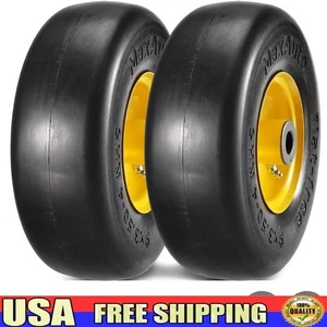 9x3.50-4 Flat Free Tire W/ Centered Hub Replacement Lawn Mower Wheelbarrow New - Picture 1 of 9