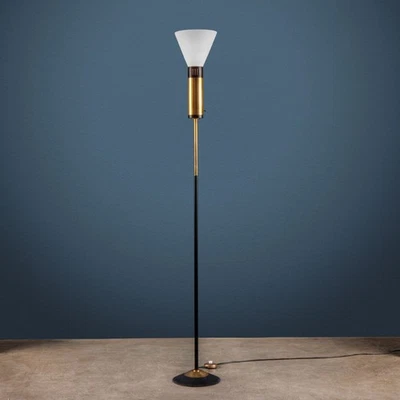 Lampadaire Vintage Stilnovo Années 60 Métal Émaillé Laiton - Photo 1/4