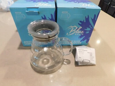 2 NUEVOS SERVIDORES DE CAFÉ DE VIDRIO BOROSILICATO BLUE BREW, 600 ML, transparentes - NUEVO Foto 1 de 3